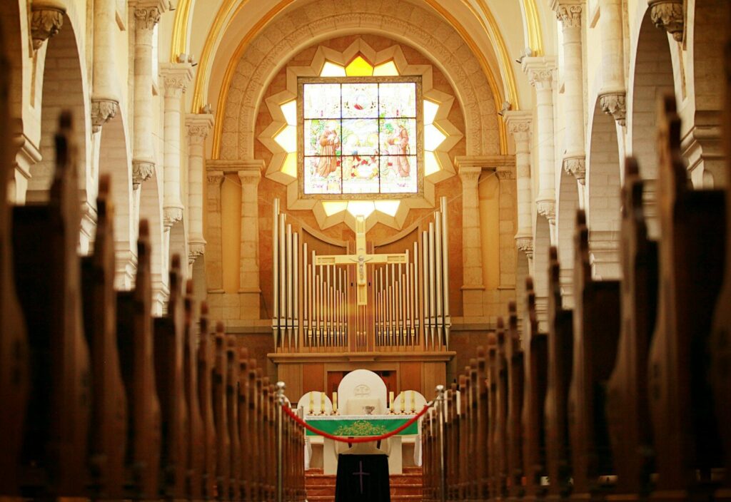 low angle photo of cathedral interior