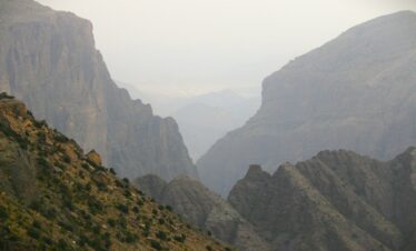 A mountain range with a bird flying over it