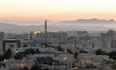 A view of a city with mountains in the background
