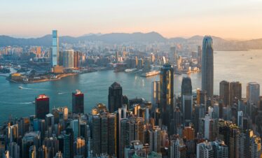 city skyline during night time