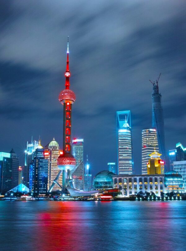 architectural photograph of lighted city sky