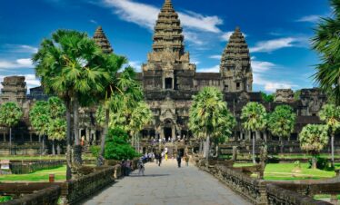 people walking on park near trees and building during daytime