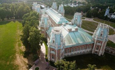 green roofed building