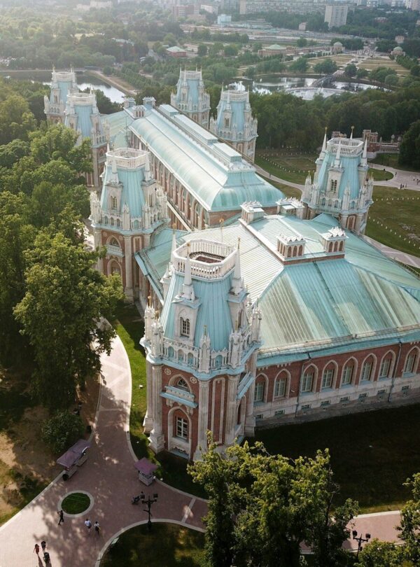 green roofed building