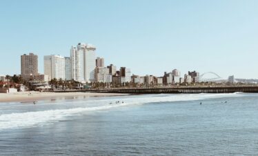 a city skyline across the water