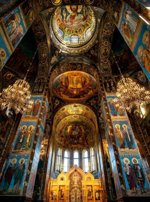 blue and gold cathedral with glass windows