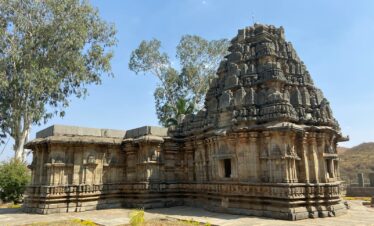 a large stone structure with a tree in the background
