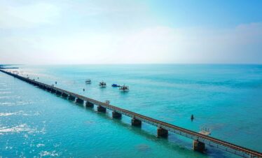 a long bridge over a body of water