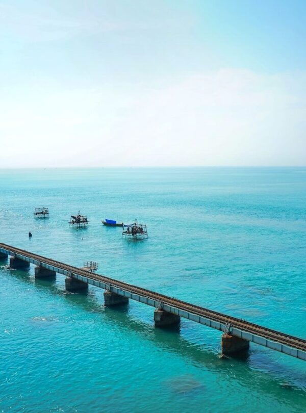a long bridge over a body of water